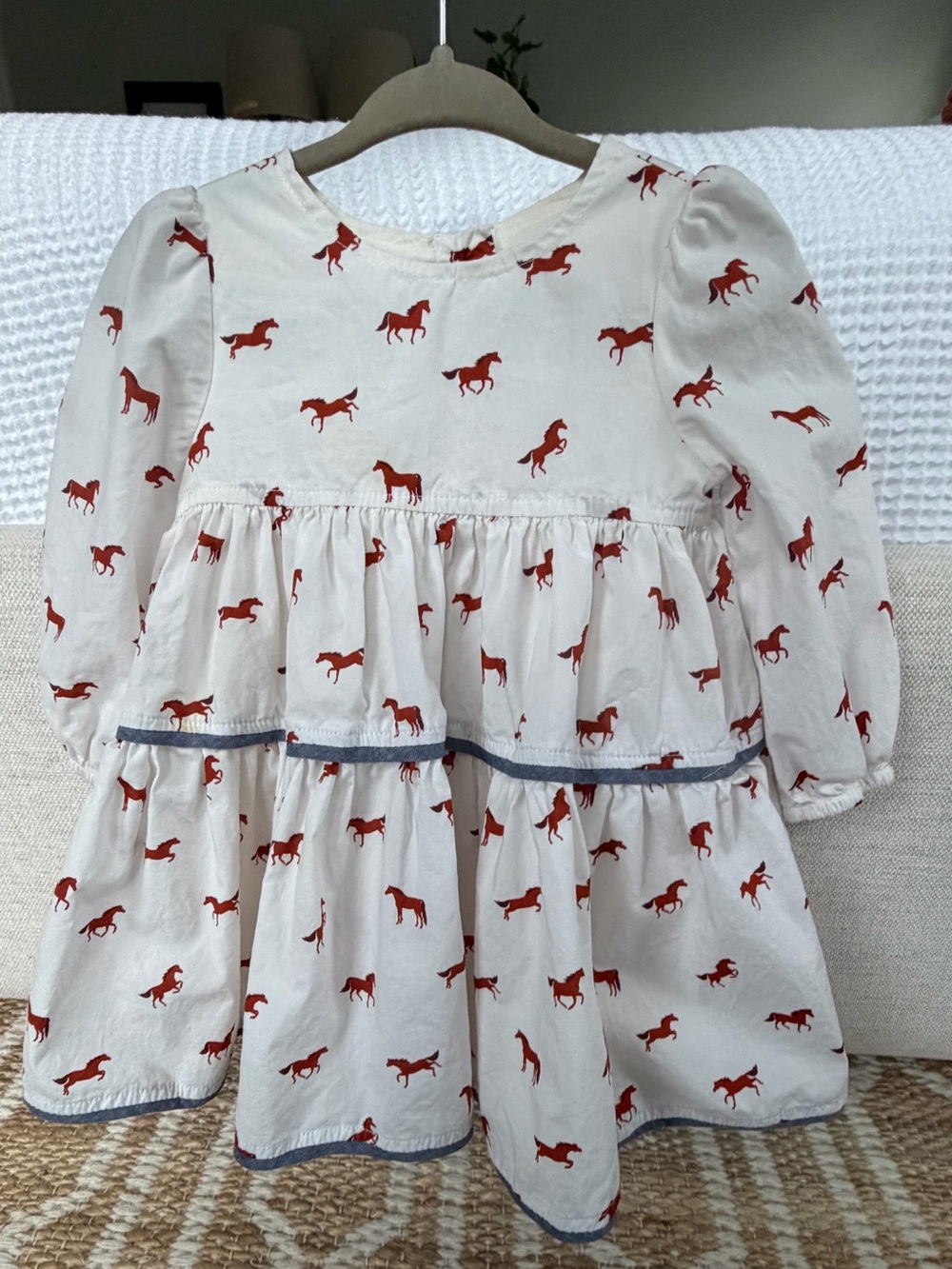 Pink Chicken Cream Girls' Horse Print Tiered Dress 6-12 mos